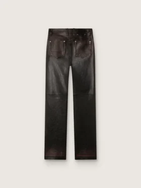 Pantalon pour femme en nappa bordeaux foncé à la finition vintage