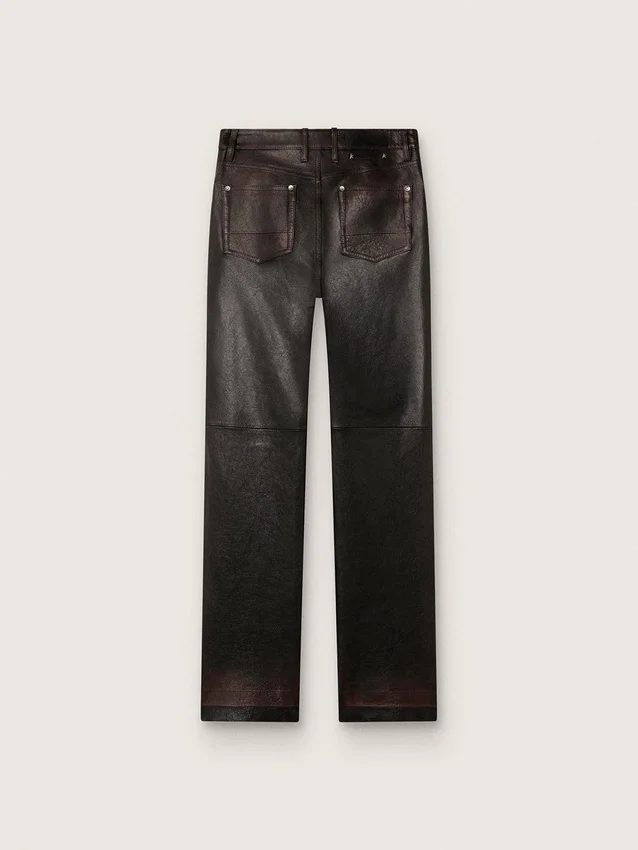 Pantalon pour femme en nappa bordeaux foncé à la finition vintage