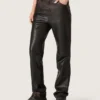 Pantalon pour femme en nappa bordeaux foncé à la finition vintage
