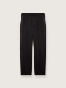 Pantalon pour homme en laine fine noire avec bande latérale en satin