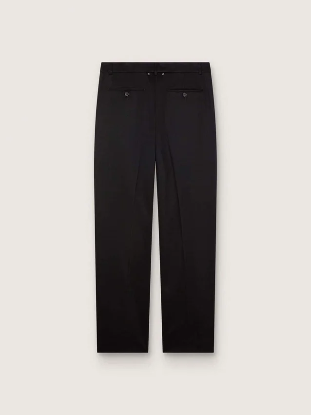 Pantalon pour homme en laine fine noire avec bande latérale en satin