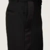 Pantalon pour homme en laine fine noire avec bande latérale en satin