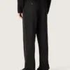 Pantalon pour homme en laine fine noire avec bande latérale en satin