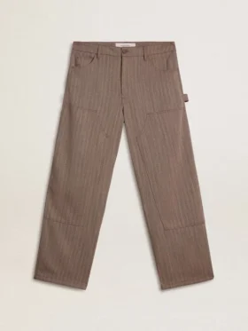 Pantalon pour homme en mélange de laine à micro-chevrons marron clair