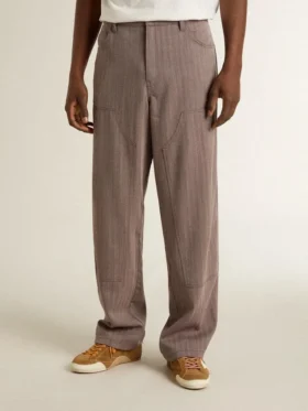 Pantalon pour homme en mélange de laine à micro-chevrons marron clair
