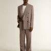 Pantalon pour homme en mélange de laine à micro-chevrons marron clair