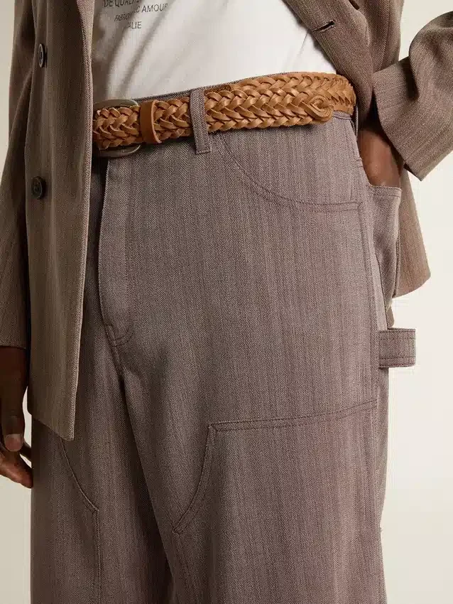 Pantalon pour homme en mélange de laine à micro-chevrons marron clair