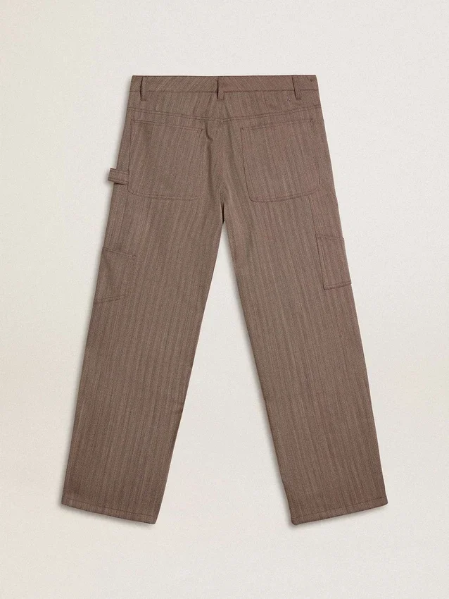 Pantalon pour homme en mélange de laine à micro-chevrons marron clair
