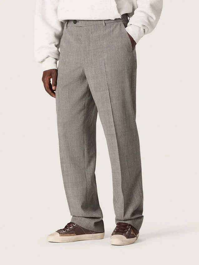 Pantalon slim pour homme à carreaux Prince de Galles gris