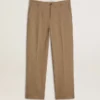 Pantalon sur mesure en mélange de lin à motif chevrons couleur sable