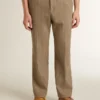 Pantalon sur mesure en mélange de lin à motif chevrons couleur sable