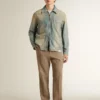 Pantalon sur mesure en mélange de lin à motif chevrons couleur sable