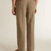 Pantalon sur mesure en mélange de lin à motif chevrons couleur sable