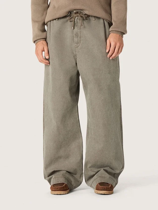 Pantalon unisexe en denim gris avec cordon de serrage et étoile