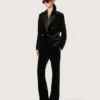 Pantalon évasé slim pour femme en velours de coton noir