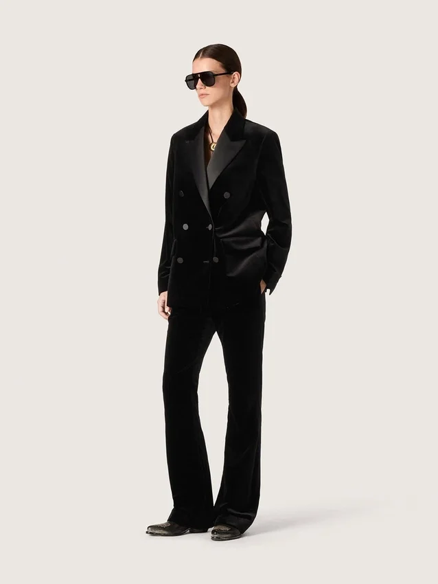 Pantalon évasé slim pour femme en velours de coton noir