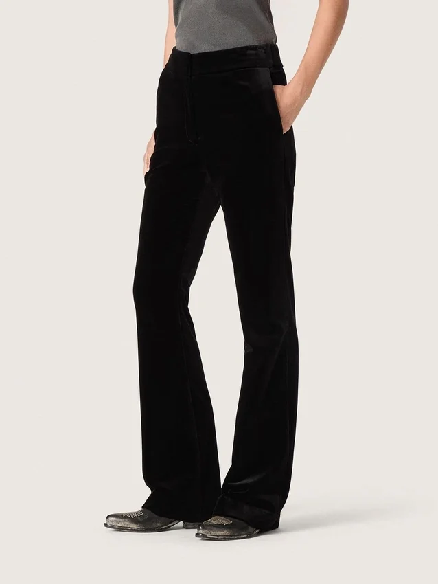 Pantalon évasé slim pour femme en velours de coton noir
