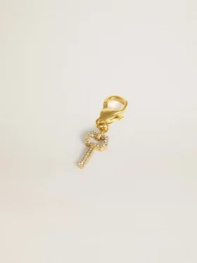 Pendentif en forme de clé en laiton doré orné de cristaux