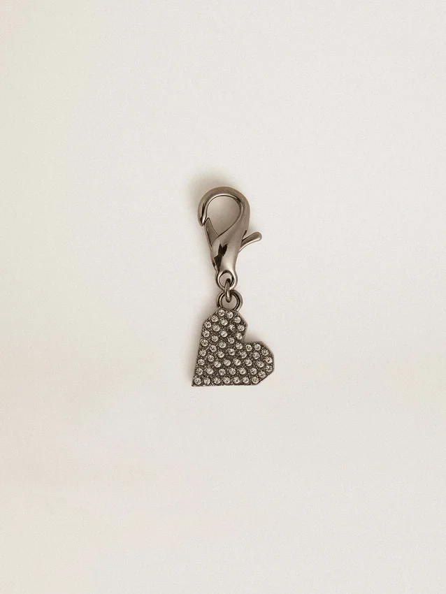 Pendentif en forme de cœur en laiton argenté orné de cristaux