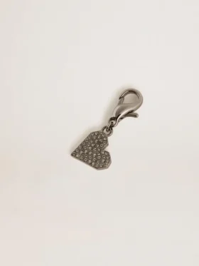 Pendentif en forme de cœur en laiton argenté orné de cristaux