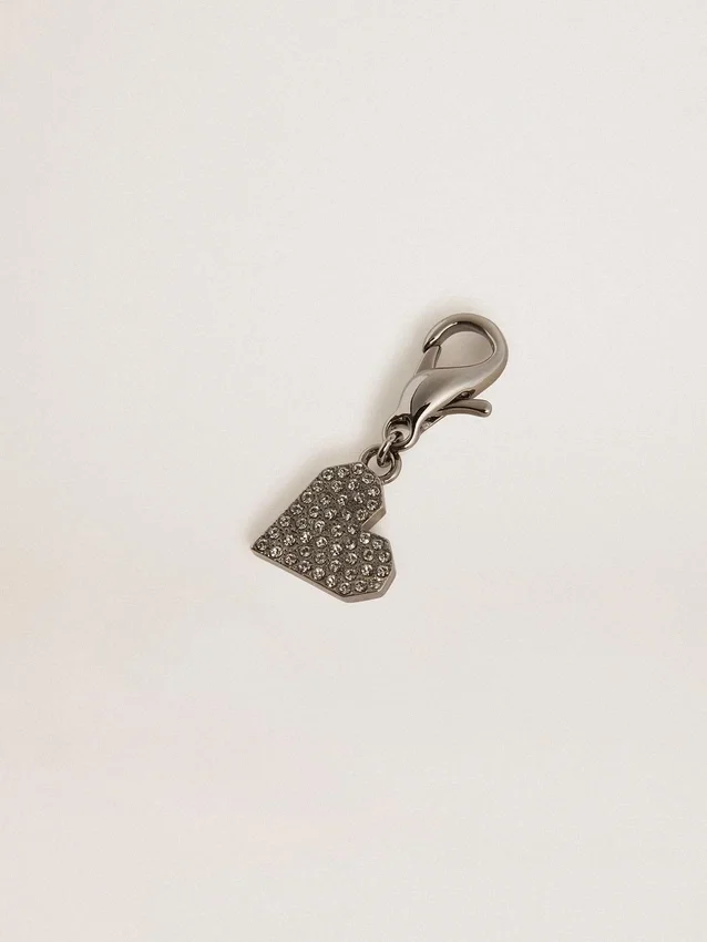 Pendentif en forme de cœur en laiton argenté orné de cristaux
