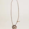 Pendentif en forme de fleur en cuir beige et champagne