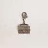 Pendentif en forme de sac à main en laiton argenté orné de cristaux