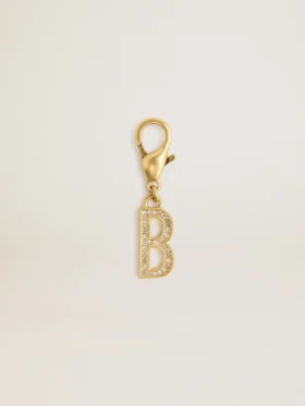 Pendentif lettre B en laiton couleur or avec cristaux
