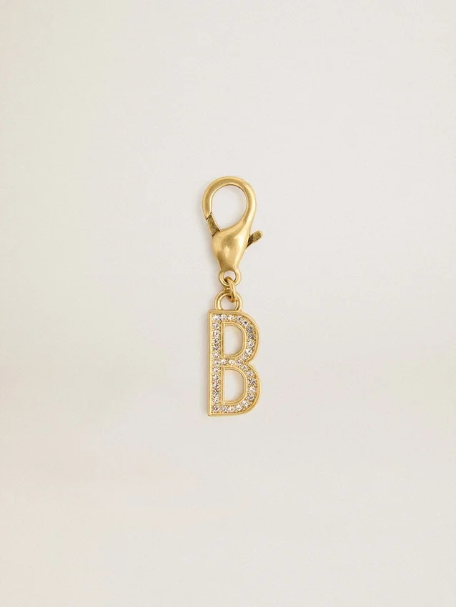 Pendentif lettre B en laiton couleur or avec cristaux