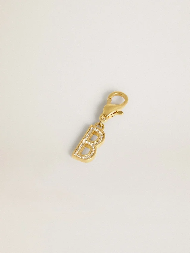Pendentif lettre B en laiton couleur or avec cristaux