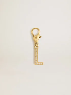 Pendentif lettre L en laiton doré orné de cristaux