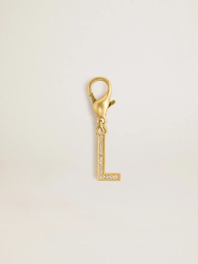 Pendentif lettre L en laiton doré orné de cristaux
