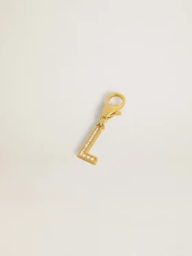 Pendentif lettre L en laiton doré orné de cristaux