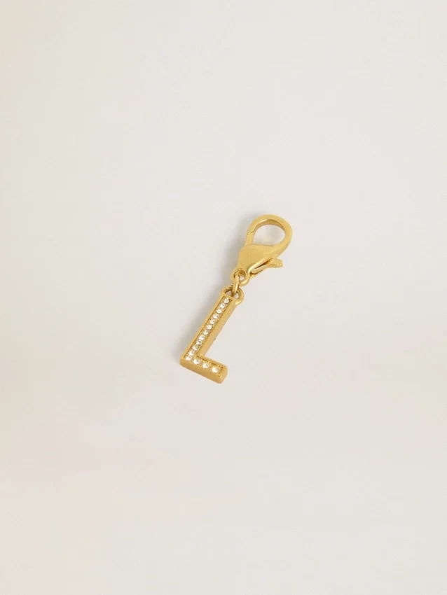 Pendentif lettre L en laiton doré orné de cristaux