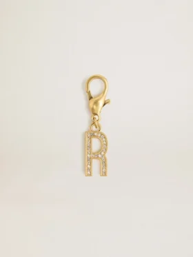 Pendentif lettre R en laiton doré avec cristaux