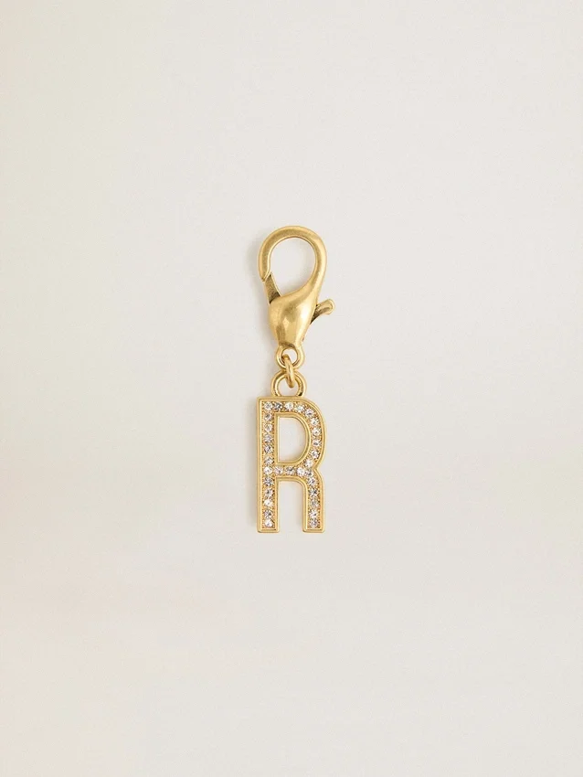 Pendentif lettre R en laiton doré avec cristaux