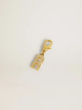 Pendentif lettre R en laiton doré avec cristaux