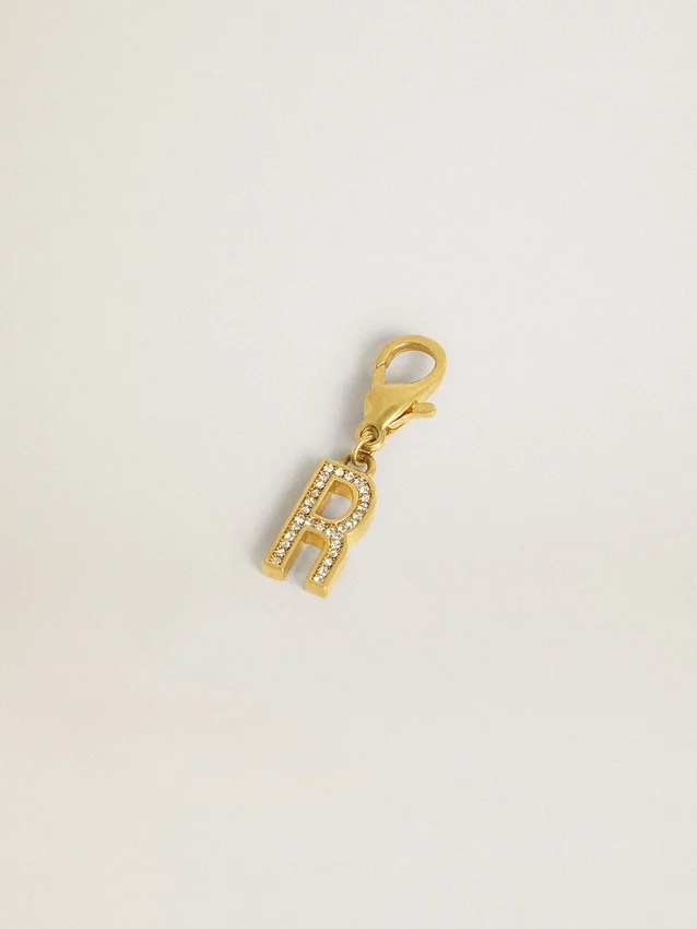 Pendentif lettre R en laiton doré avec cristaux