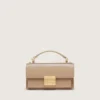 Petit sac Venezia en cuir beige à nervures avec détails dorés