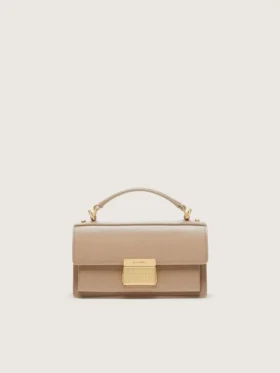 Petit sac Venezia en cuir beige à nervures avec détails dorés