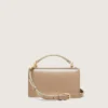 Petit sac Venezia en cuir beige à nervures avec détails dorés