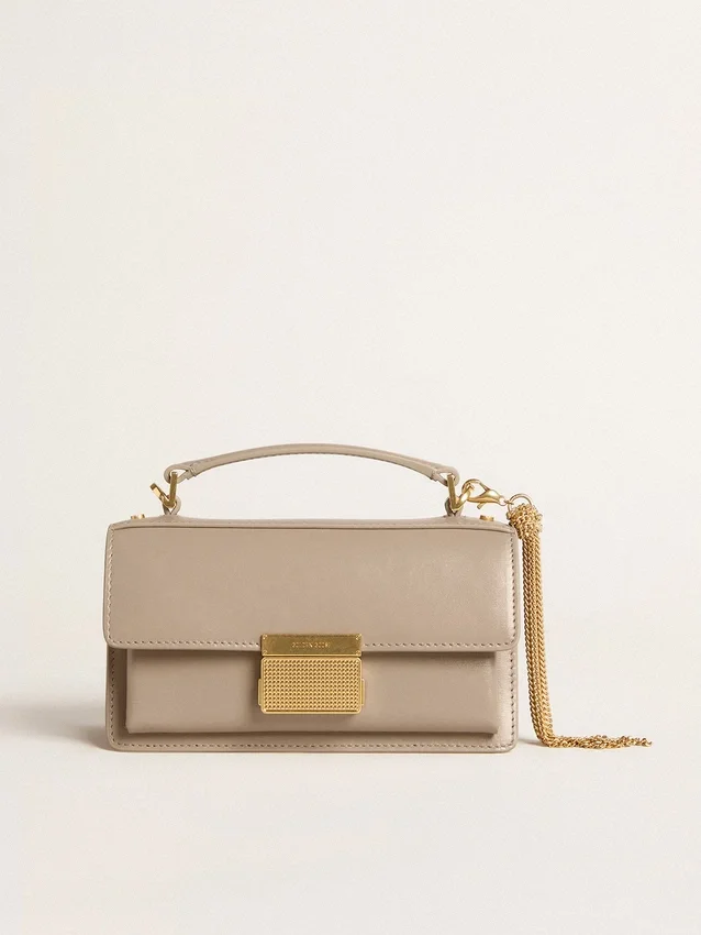 Petit sac Venezia en cuir beige à nervures avec détails dorés