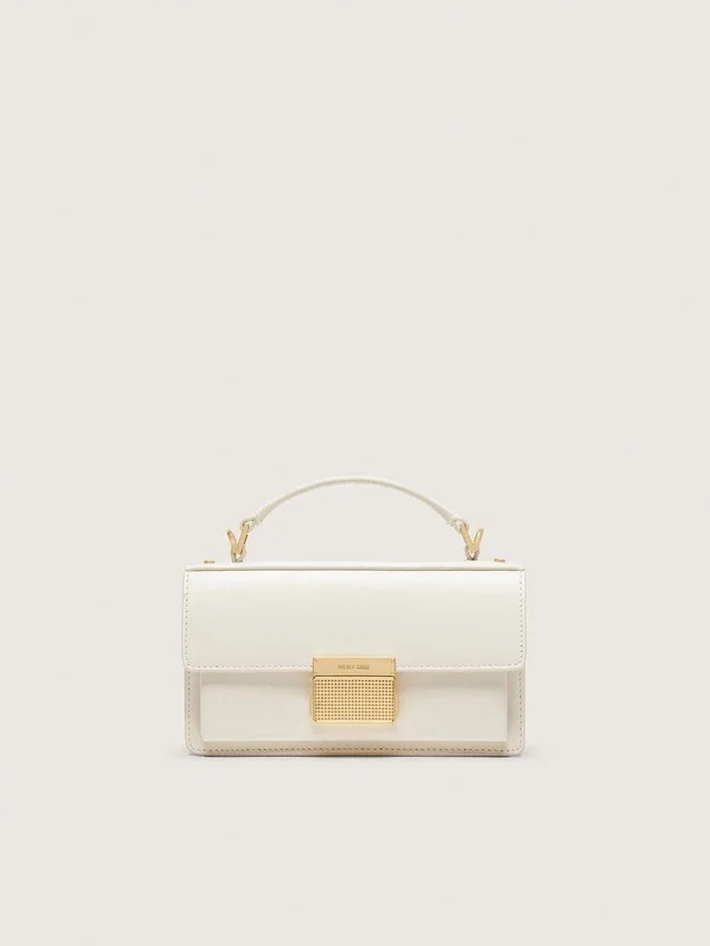 Petit sac Venezia en cuir gaufré couleur beurre avec détails dorés