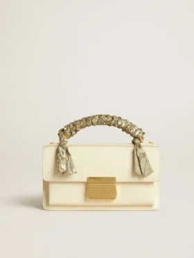 Petit sac Venezia en cuir gaufré couleur beurre avec foulard tressé