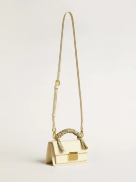 Petit sac Venezia en cuir gaufré couleur beurre avec foulard tressé