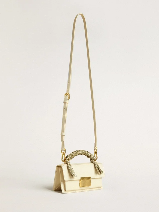 Petit sac Venezia en cuir gaufré couleur beurre avec foulard tressé