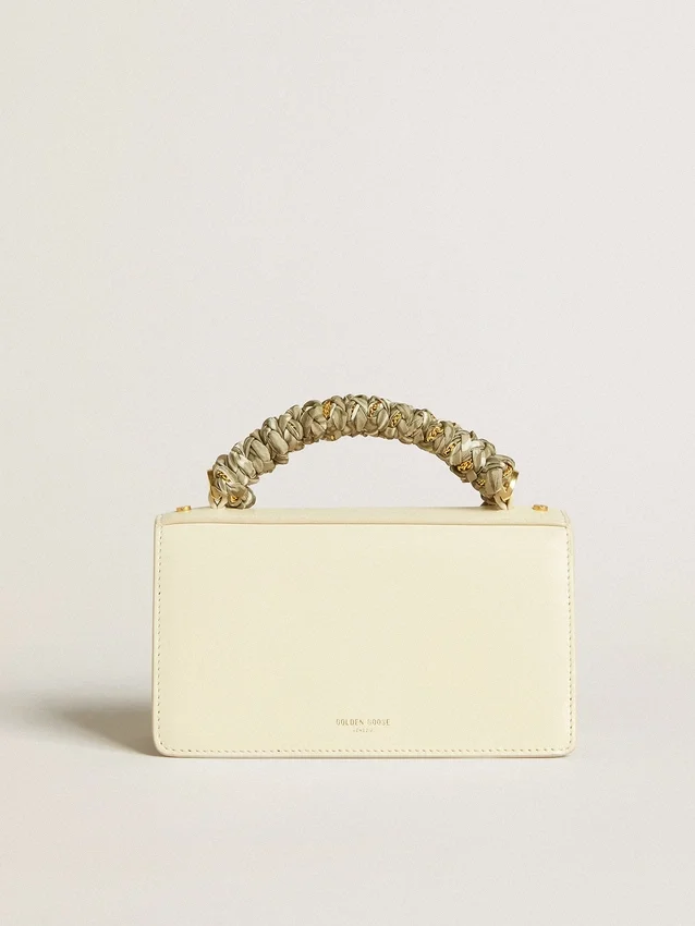 Petit sac Venezia en cuir gaufré couleur beurre avec foulard tressé
