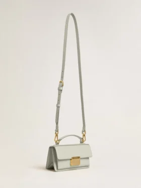 Petit sac Venezia en cuir grainé gris minéral avec détails dorés