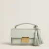 Petit sac Venezia en cuir grainé gris minéral avec détails dorés