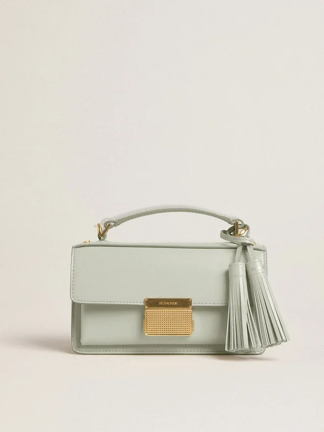 Petit sac Venezia en cuir grainé gris minéral avec détails dorés